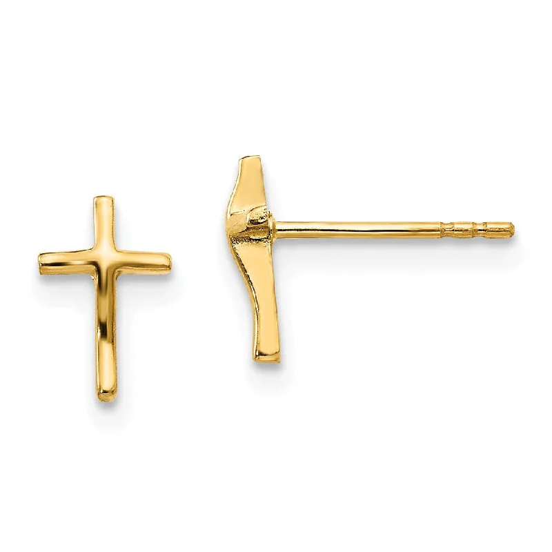 Women's earrings fine-velvet-Children's 14k Yellow Gold 8mm Polished Latin Cross Post Earrings