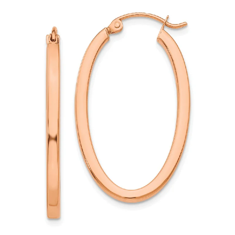 Women's earrings delicate-zircon-2mm x 29mm 14k Rose Gold Square Tube Oval Hoop Earrings