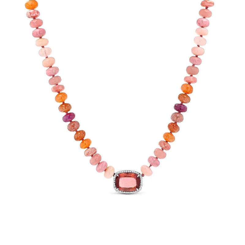 Women's necklaces radiant-charm-Summer Sunset Tourmaline and Diamond Necklace  N0002969