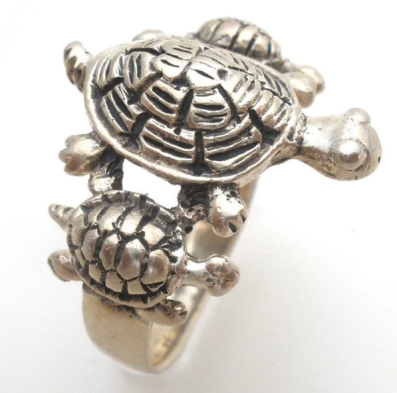 Women's rings exotic-zircon-Triple Turtle Ring Sterling Silver Size 7.5