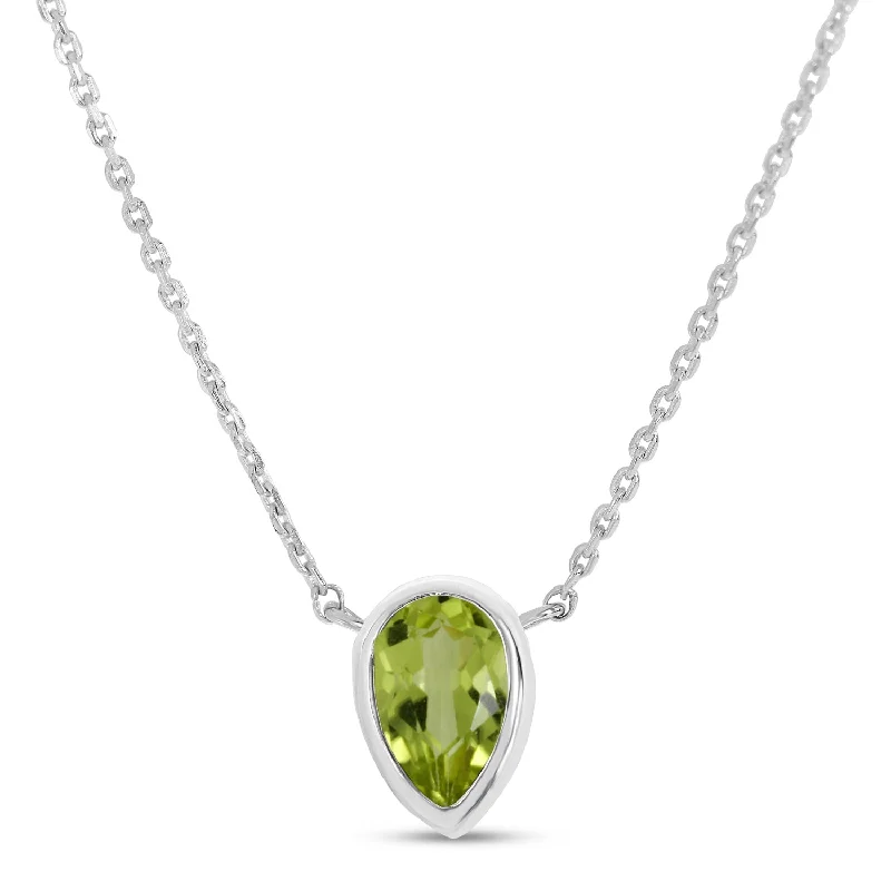 Women's necklaces playful-charm-14K White Gold Pear Peridot Birthstone Necklace P4334W-18-AUG