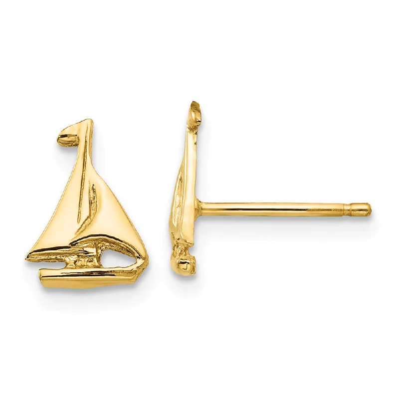 Women's earrings bold-titanium-Mini Polished Sailboat Post Earrings in 14k Yellow Gold