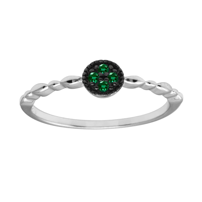 Women's rings evening-luxe-Silver 925 Rhodium Plated Round Shape 4 Green CZ Ring