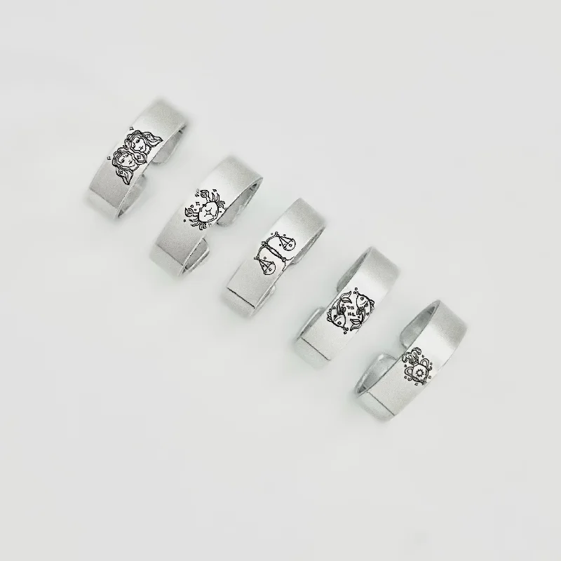 Women's rings radiant-etch-Zodiac Sign Ring