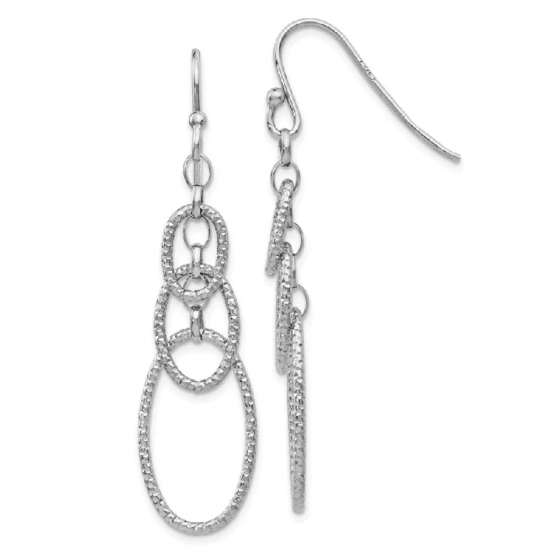 Women's earrings starry-Textured Oval Link Dangle Earrings in Sterling Silver