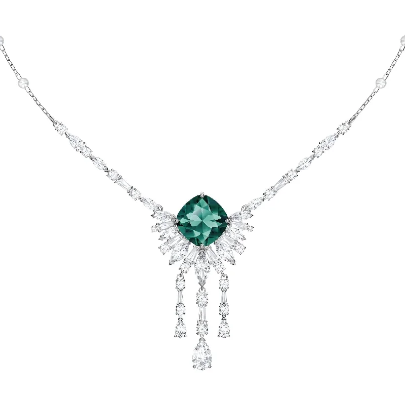 Women's necklaces artisan-etched-Swarovski Women's Necklace - Palace Rhodium Plated Green and Clear Crystal | 5498815