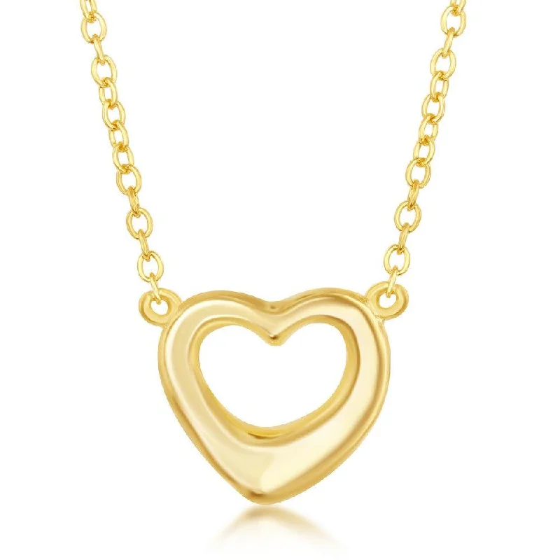 Women's necklaces hand-carved-Sterling Silver Gold Plated Puffed Open Heart Necklace