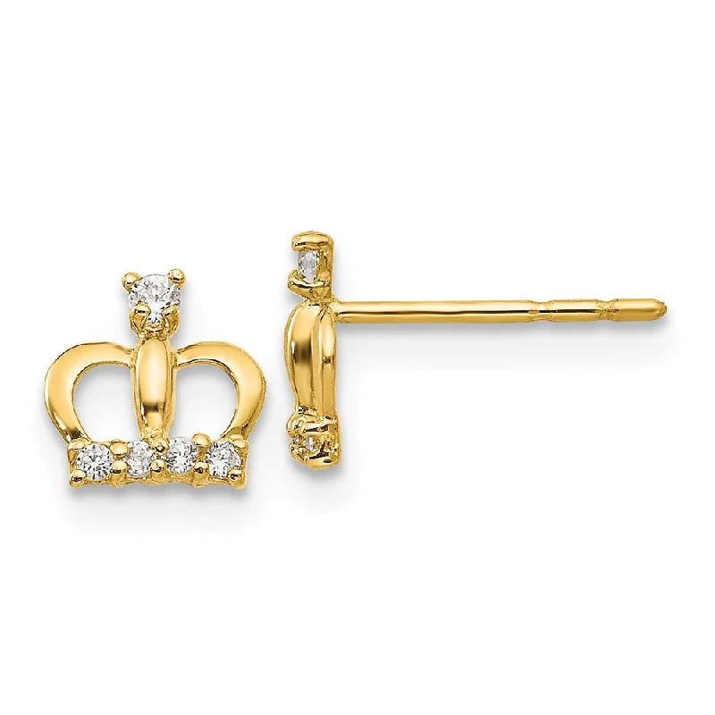 Women's earrings exotic-zircon-Kids 6mm Cubic Zirconia Crown Post Earrings in 14k Yellow Gold