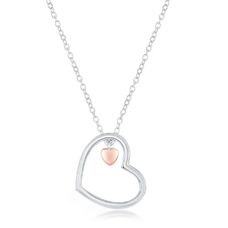 Women's necklaces subtle-twist-Sterling Silver Rose Gold Heart Charm Necklace