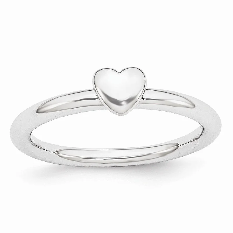 Women's rings cherished-token-Rhodium Sterling Silver Stackable 4.5mm Puffed Heart Ring