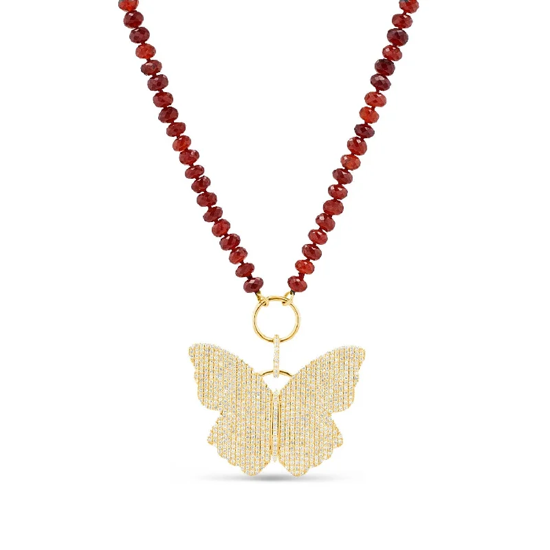 Women's necklaces retro-luxe-14k Hessonite Garnet and Diamond Butterfly Necklace NG002818