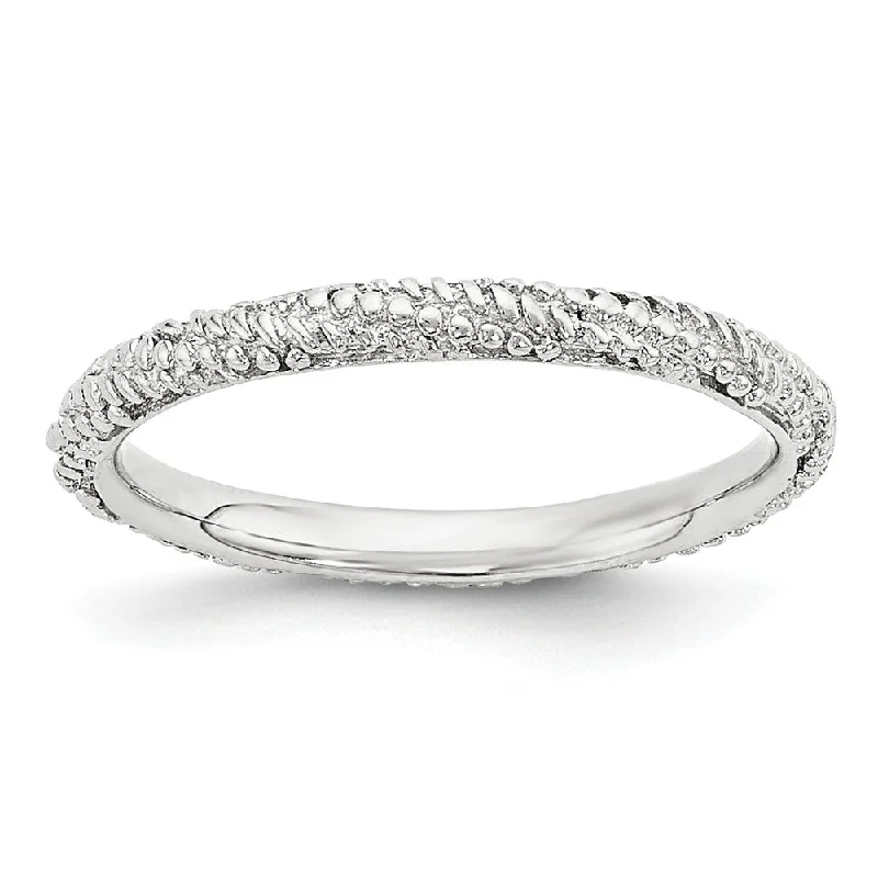 Women's rings fine-velvet-2.25mm Rhodium Plated Sterling Silver Stackable Textured Band