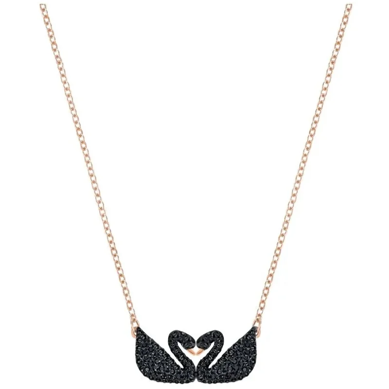 Women's necklaces ornate-glow-Swarovski Women's Necklace - Iconic Swan Double Black Crystal Rose Gold | 5296468