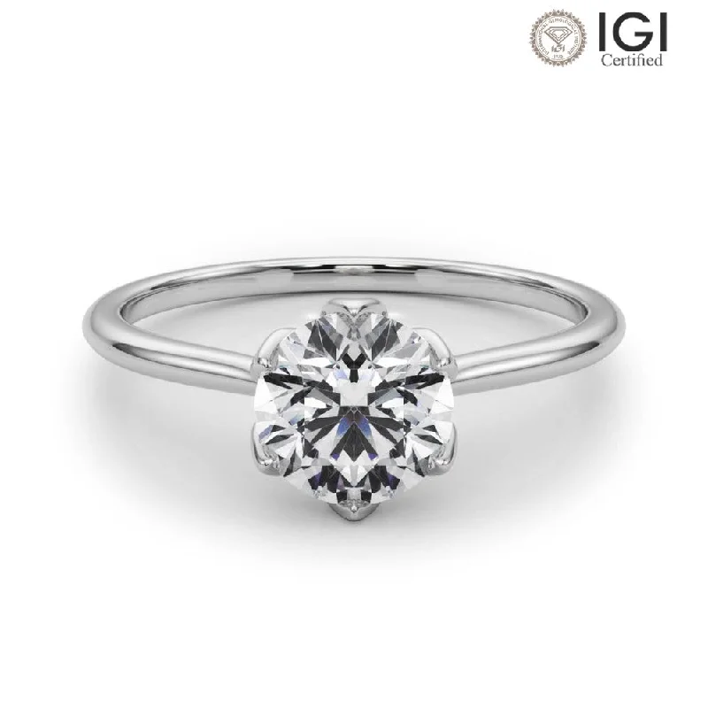 Women's engagement rings floral-white-gold-Esme Round Lab Grown Diamond Solitaire Engagement Ring IGI Certified