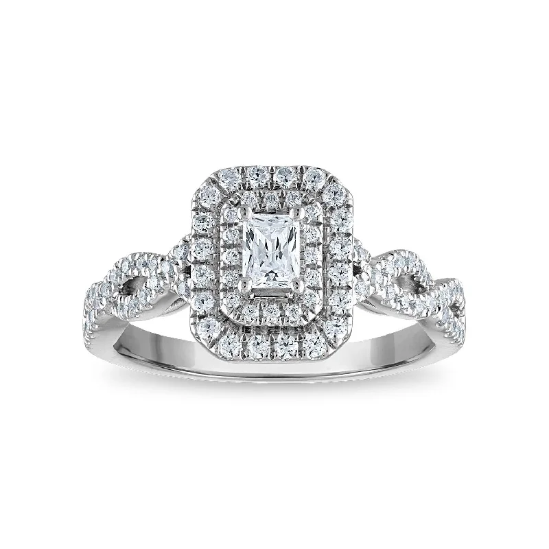 Women's engagement rings velvety-band-1/2 CTW Diamond Halo Engagement Ring in 10KT White Gold