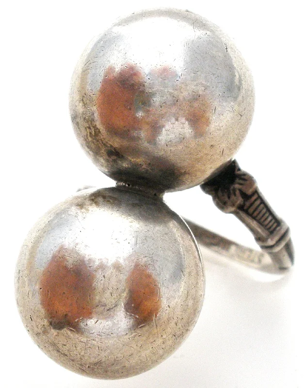 Women's rings sleek-citrine-Vintage Sterling Silver Double Orb Ring by Uncas