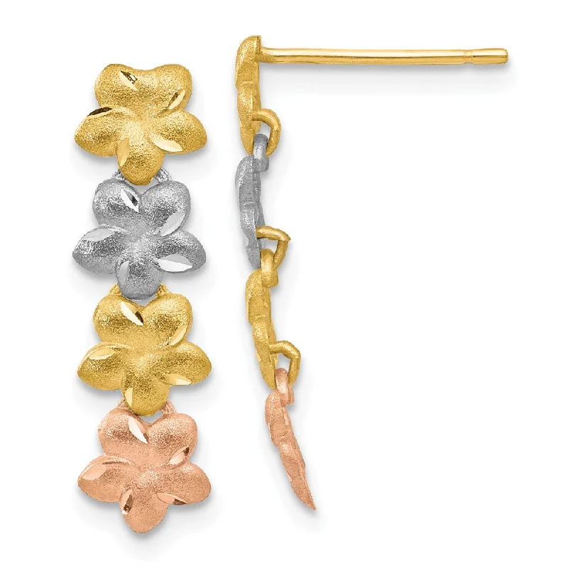 Women's earrings luxe-crystal-Stacked Plumeria Blossom Post Earrings in 14k Tri Color Gold