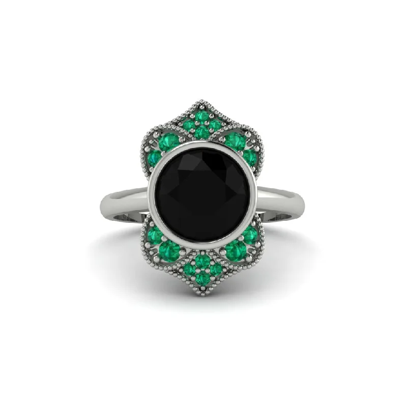 Women's engagement rings carved-halo-Black Diamond Bezel Vintage-Inspired Engagement Ring - Olive No. 24