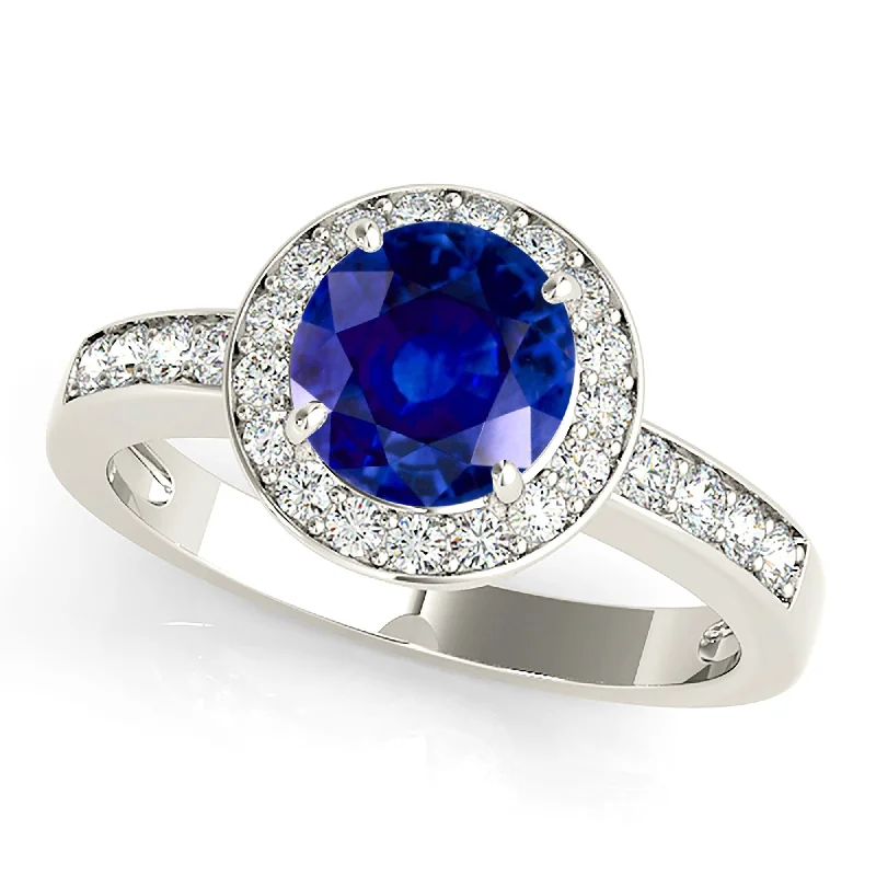 Women's engagement rings radiant-oval-1.80 ct. Genuine Blue Sapphire Halo Engagement Ring