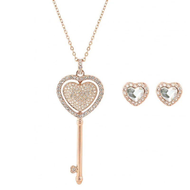 Women's necklaces chunky-steel-Swarovski Women's Necklace Set - Engaged Clear Crystal Stone & Pave Heart | 5281042