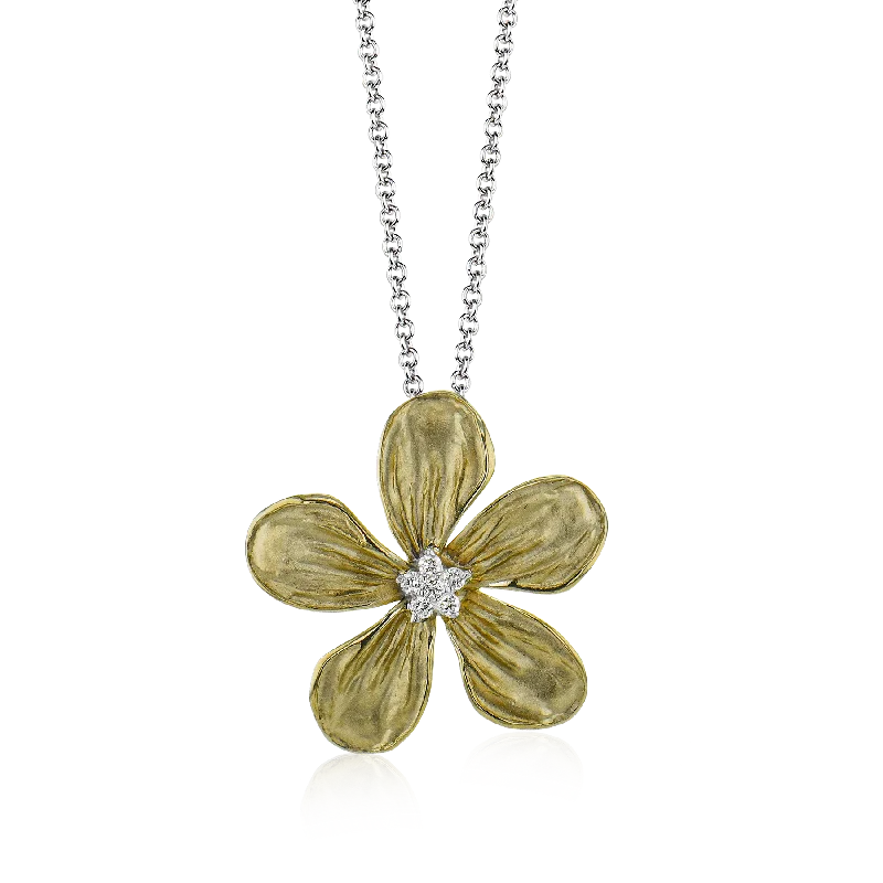 Women's necklaces tender-accent-Flower Pendant Necklace in 18k Gold with Diamonds LP4845