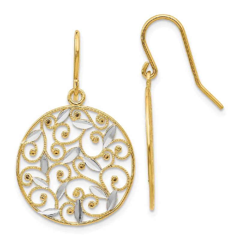 Women's earrings peachy-shine-19mm Two Tone Filigree Circle Dangle Earrings in 14k Gold