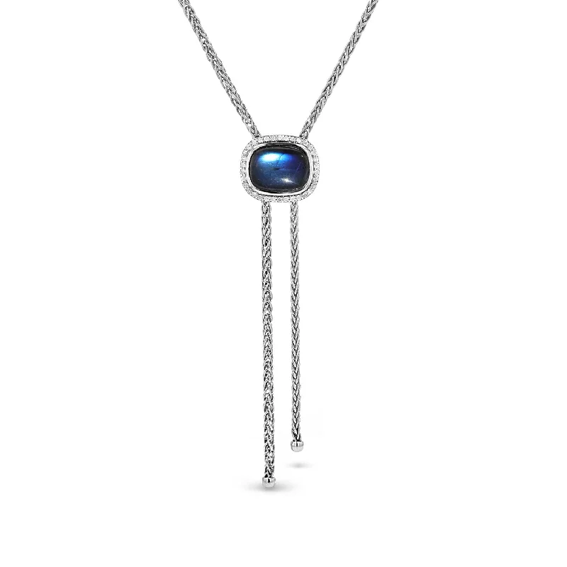 Women's necklaces hand-glossed-Labradorite and Diamond Bolo Style Necklace on Wheat Chain  N0003473