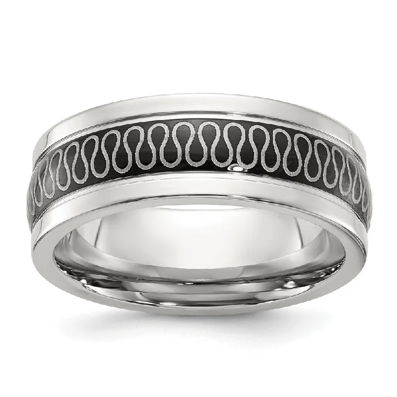 Women's rings retro-flair-Men's 8mm Stainless Steel Two Tone Swirl Design Standard Fit Band