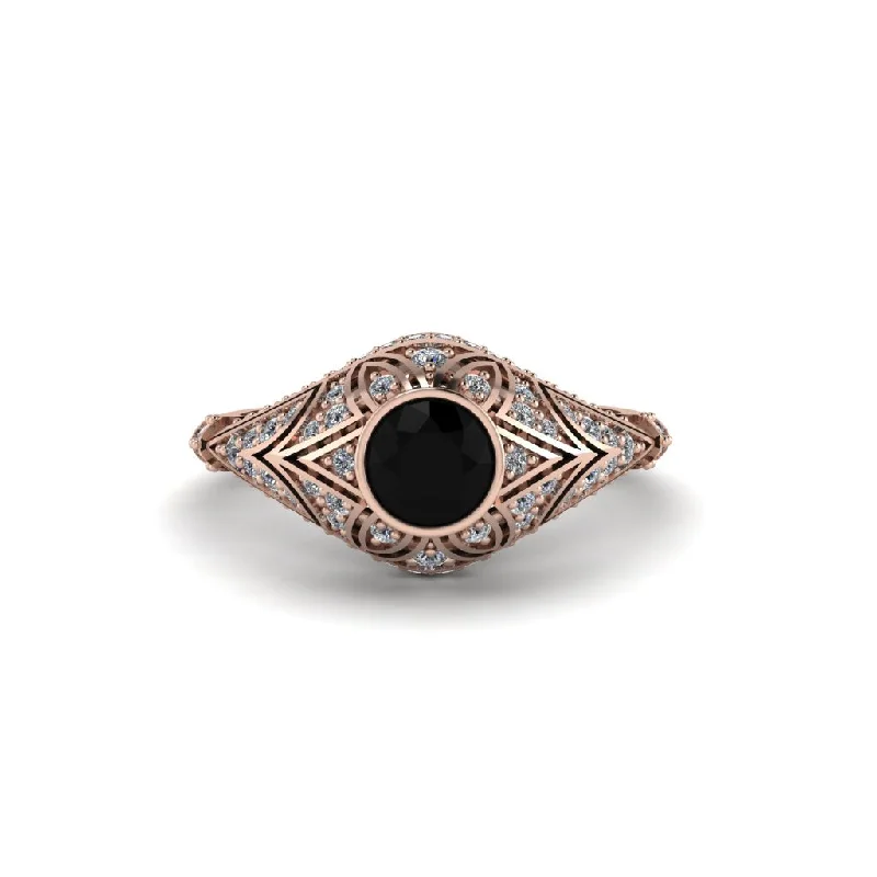 Women's engagement rings eternal-cut-Black Diamond Bezel Vintage Filigree Engagement Ring - Kendall No. 8