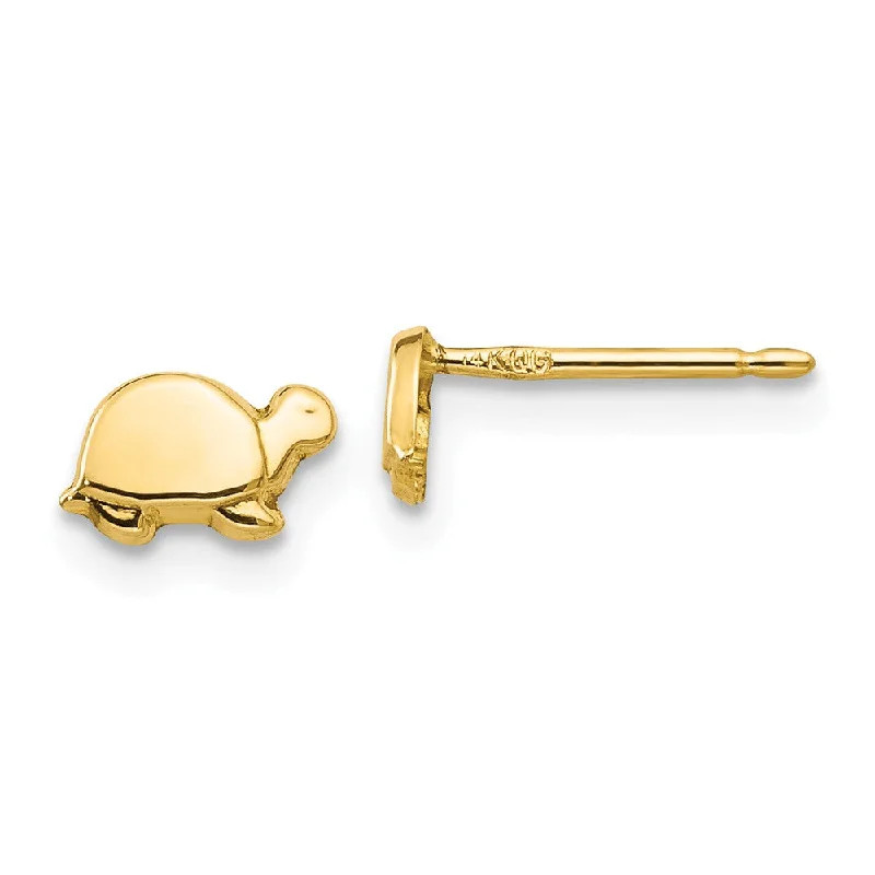 Women's earrings faint-glow-Kids 6mm Mini Turtle Post Earrings in 14k Yellow Gold