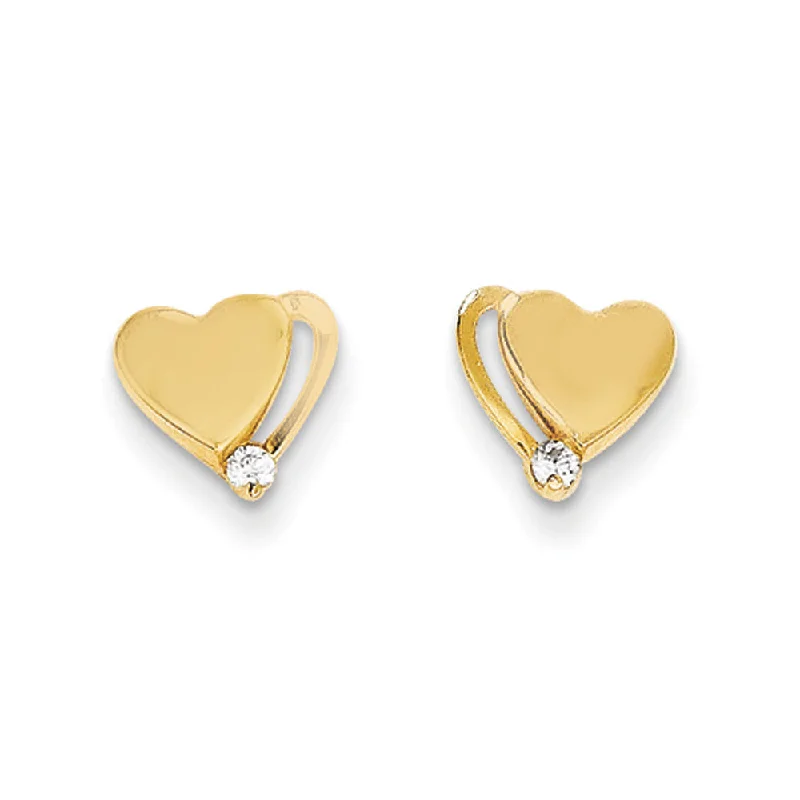 Women's earrings night-gem-Kids 14k Yellow Gold & CZ 8mm Polished Shadow Heart Post Earrings