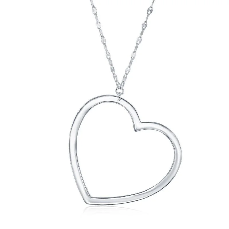 Women's necklaces cherished-piece-Sterling Silver Flat Large Open Heart Necklace