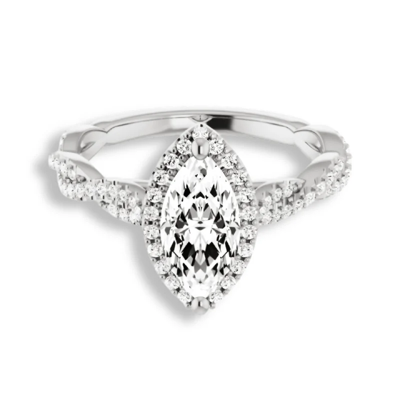 Women's engagement rings crafted-bezel-Marquise Cut Diamond Halo Engagement Ring