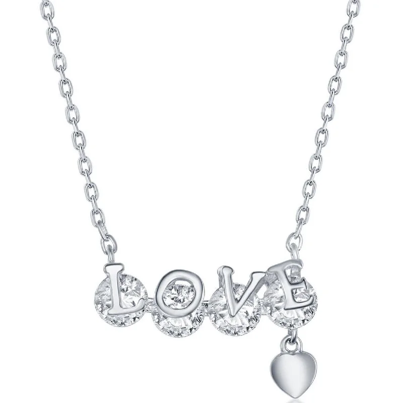 Women's necklaces velvety-platinum-Classic Women's Necklace - Sterling Silver LOVE Bar White CZ Heart Charm | M-6599