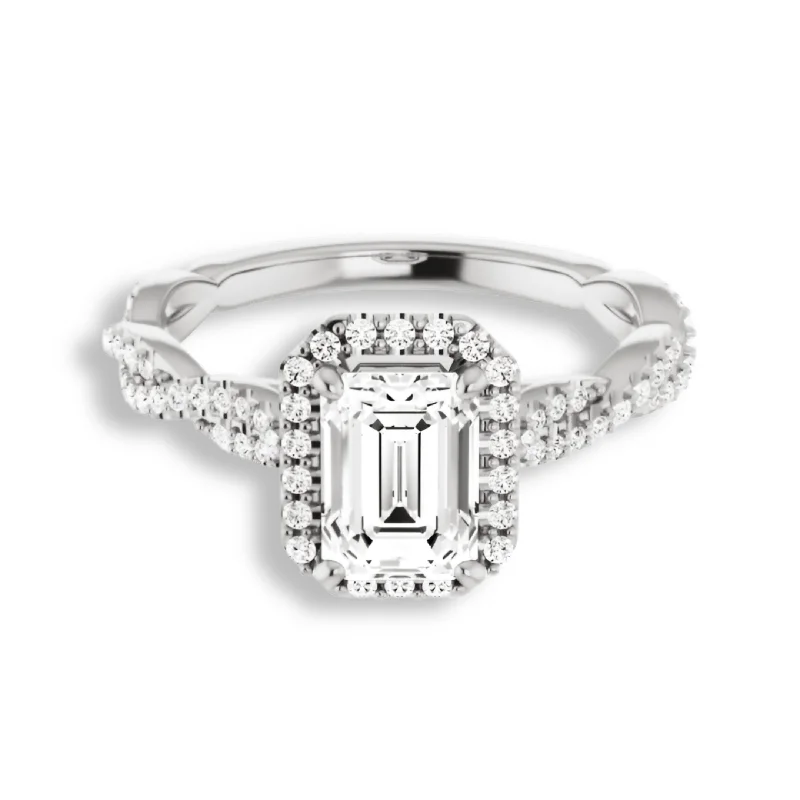 Women's engagement rings glimmering-side-Emerald Cut Diamond Halo Engagement Ring