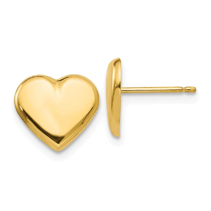 Women's earrings snug-curve-10mm Polished Heart Post Earrings in 14k Yellow Gold