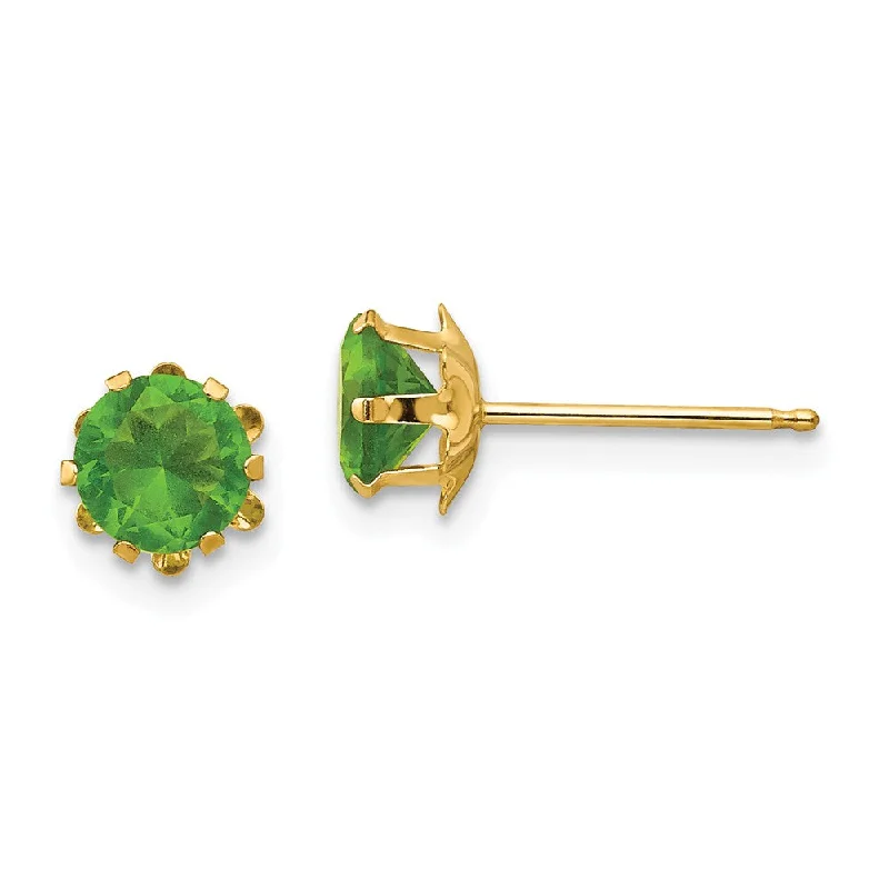 Women's earrings ornate-bar-Kids 5mm Synthetic Peridot Birthstone 14k Yellow Gold Stud Earrings