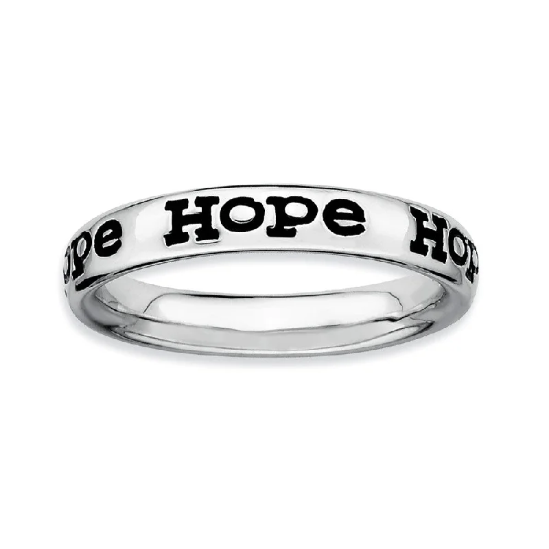 Women's rings subtle-radiance-Sterling Silver and Black Enameled Stackable Hope Band