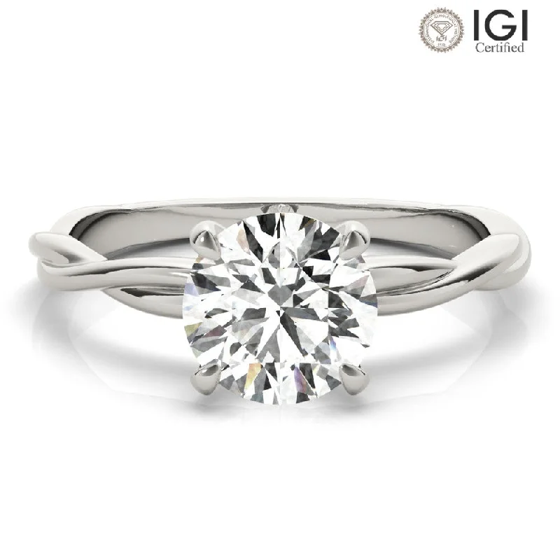 Women's engagement rings lab-grown-Twisted Vine Round Lab Grown Diamond Solitaire Engagement Ring IGI Certified