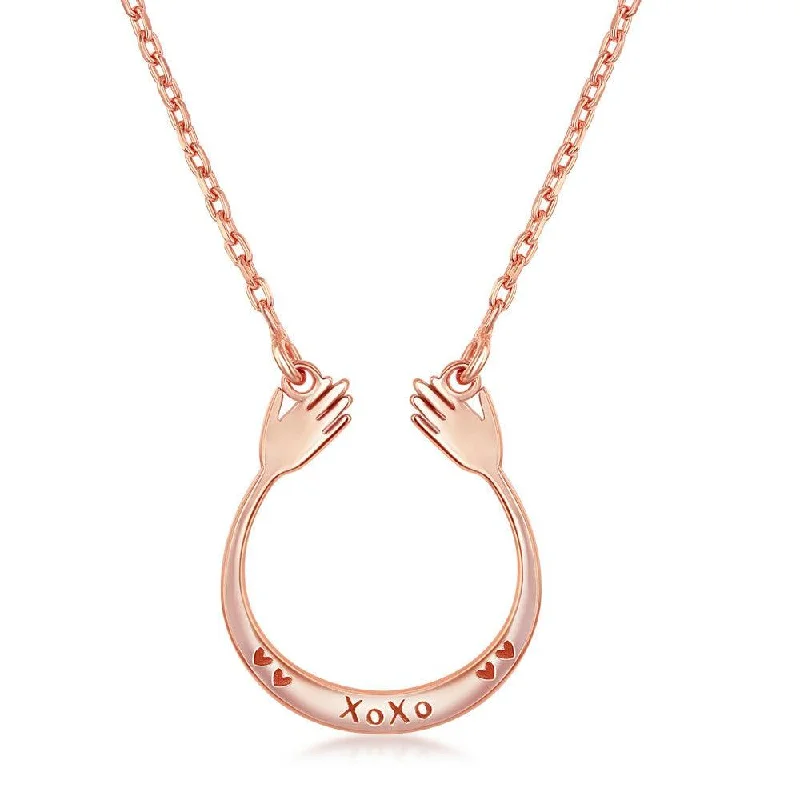 Women's necklaces radiant-luxe-Sterling Silver Rose Gold Plated "XOXO U Hands" Necklace