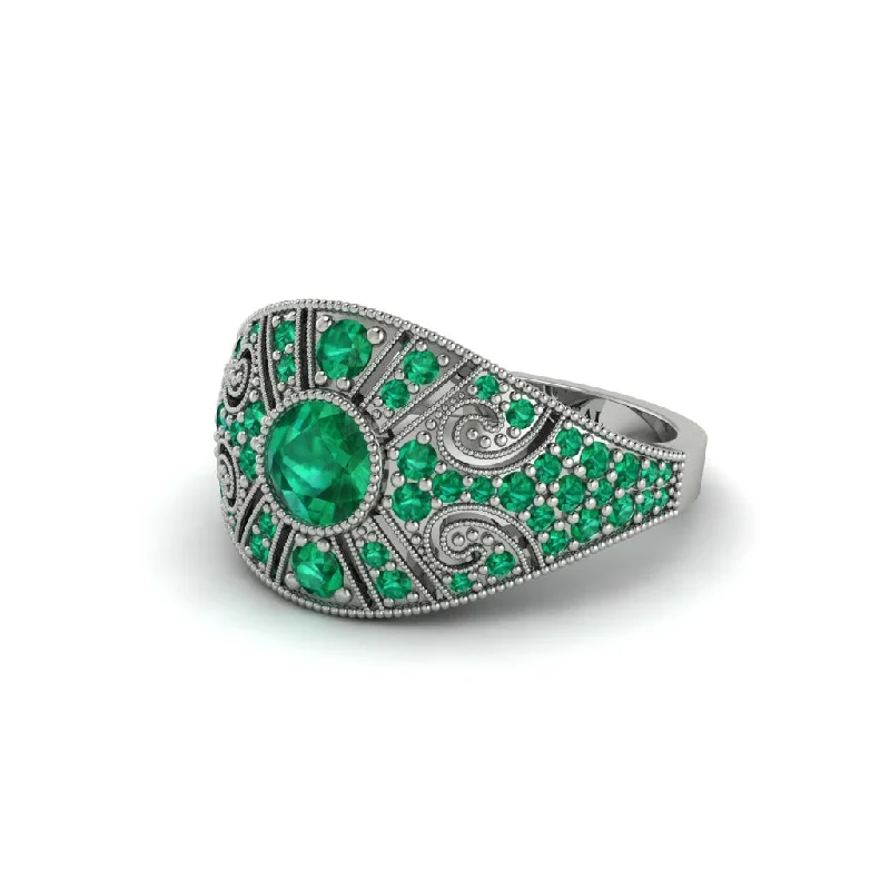 Women's engagement rings modern-petal-Emerald Vertical Three Stone Vintage Engagement Ring - Vivienne No. 21