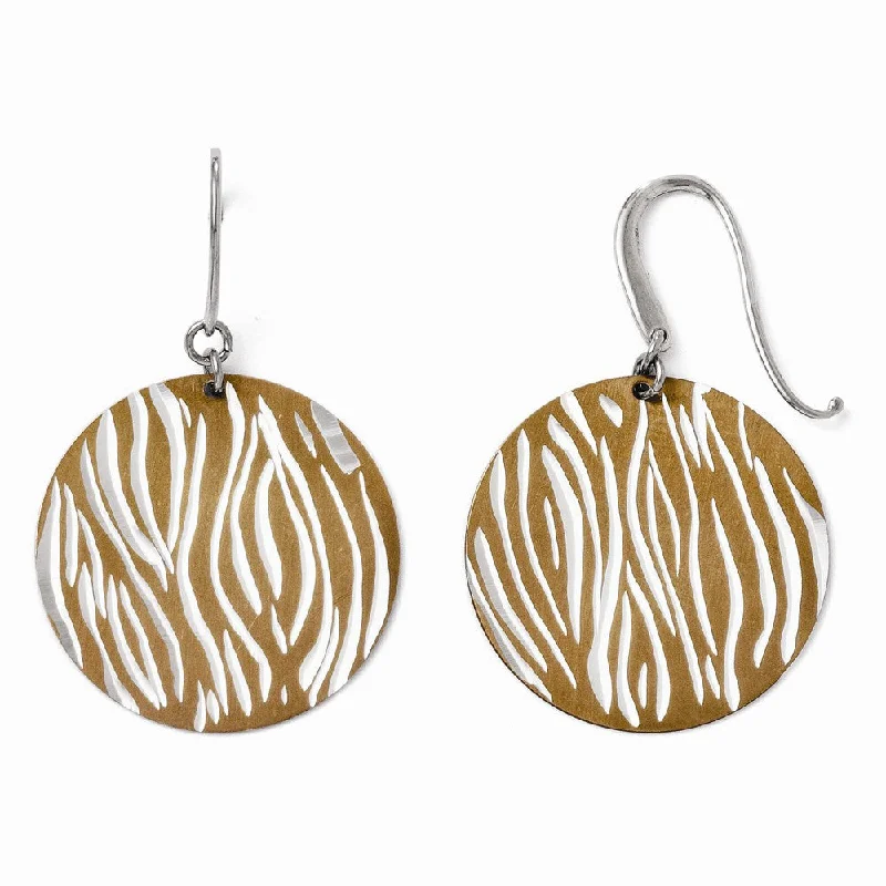 Women's earrings hand-glossed-29mm Cognac Animal Print Disc Dangle Earrings in Sterling Silver