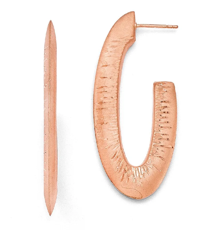 Women's earrings peachy-hue-Rose Gold Tone Plated Silver Knife Edge D/C J-Hoop Earrings, 52mm