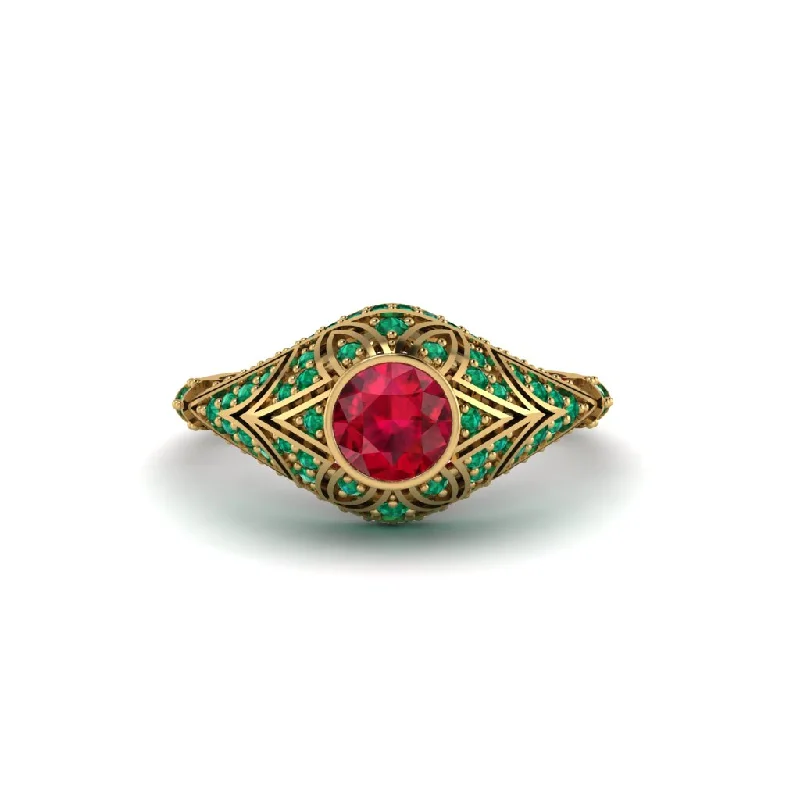 Women's engagement rings fine-satin-Ruby Bezel Vintage Filigree Engagement Ring - Kendall No. 25