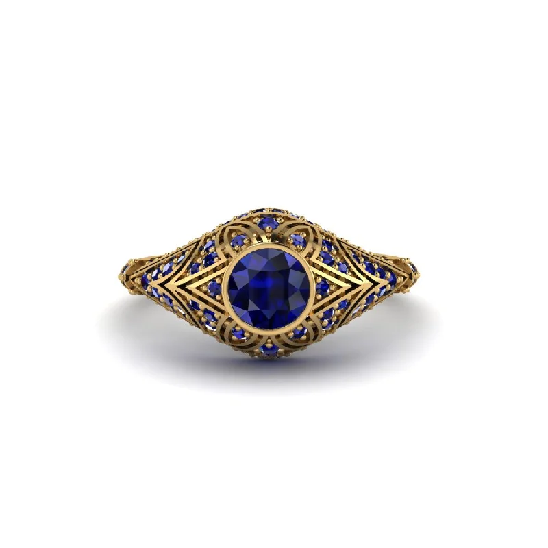 Women's engagement rings festive-gleam-Sapphire Bezel Vintage Filigree Engagement Ring - Kendall No. 73