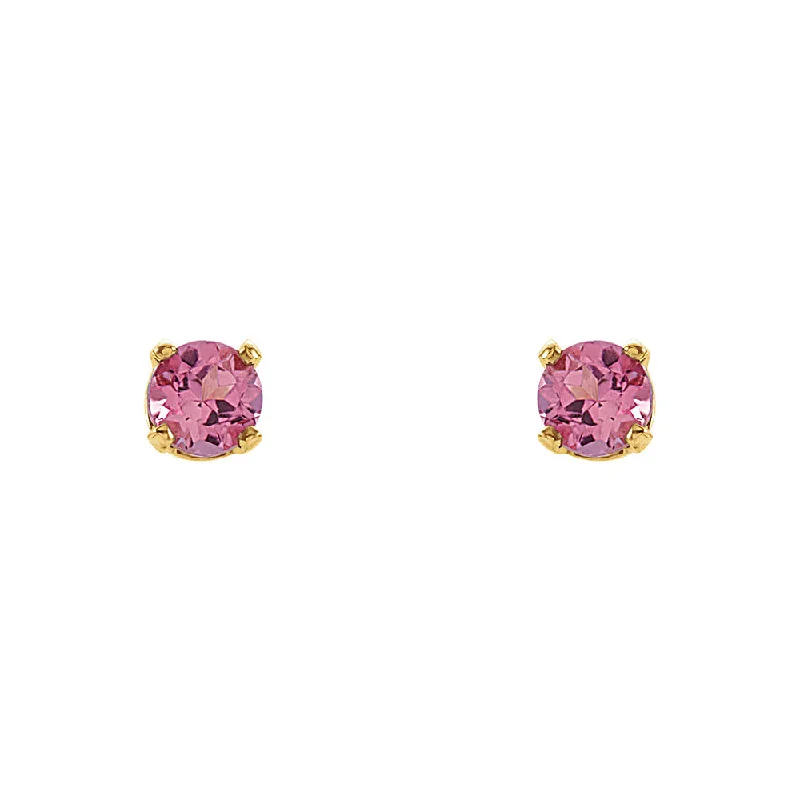 Women's earrings Victorian-relic-Kids 14k Yellow Gold 3mm Pink Tourmaline Youth Threaded Post Earrings