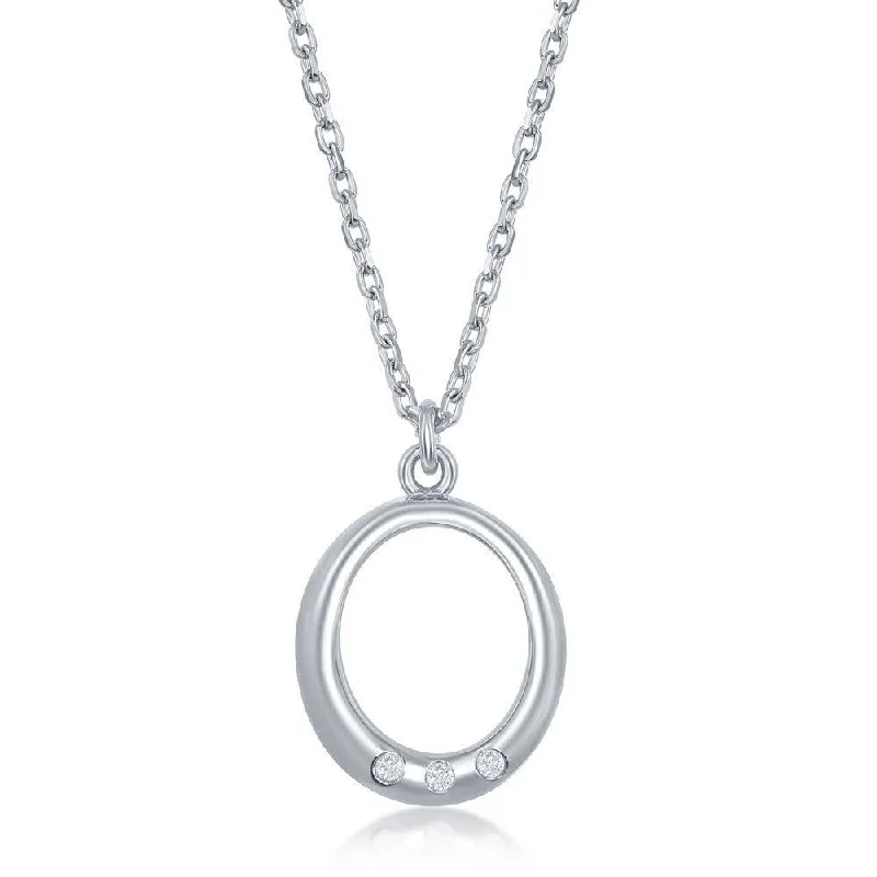 Women's necklaces soft-tone-Sterling Silver 0.03cttw Diamond Oval Necklace