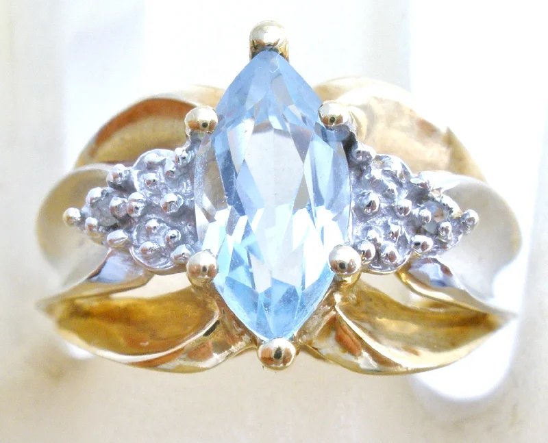 Women's rings peachy-charm-Blue Topaz & Diamond Ring 10K Gold Size 5