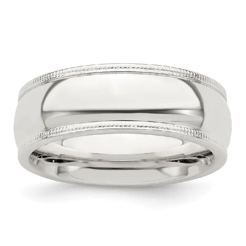 Women's rings crafted-glow-Men's 7mm Sterling Silver Half Round Milgrain Edge Comfort Fit Band