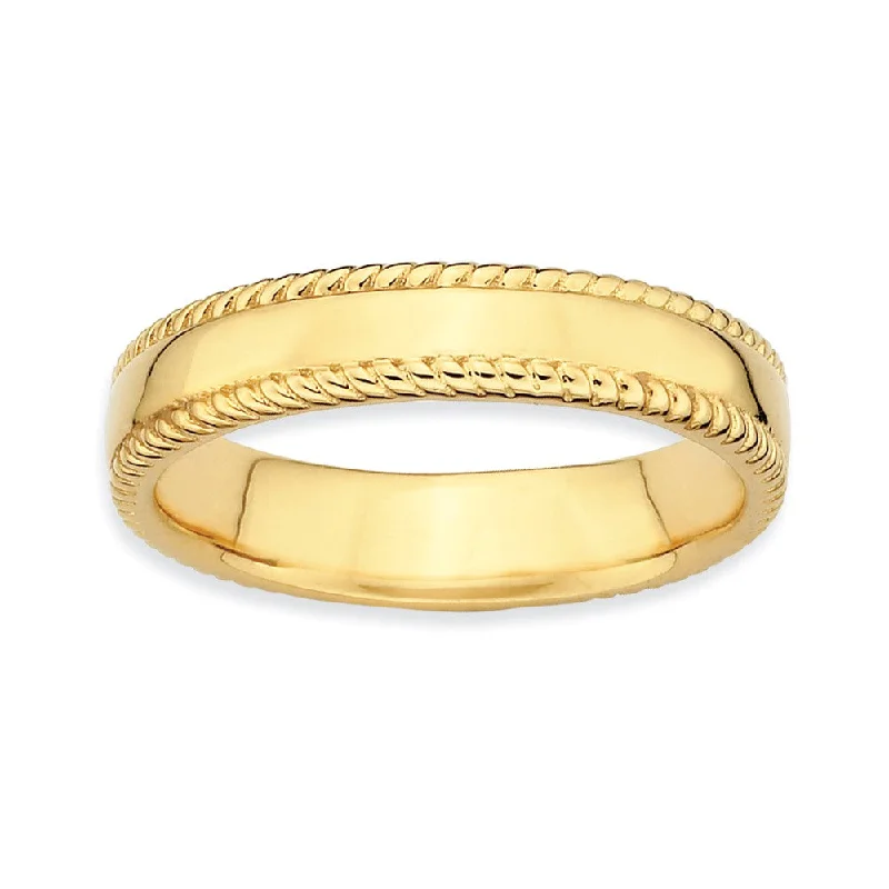 Women's rings twinkling-gem-14k Yellow Gold Plate Sterling Silver Stackable Rope Edged 4.25mm Band